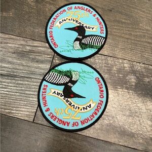 2 Ontario federation of anglers and hunters 75th anniversary badge patch
